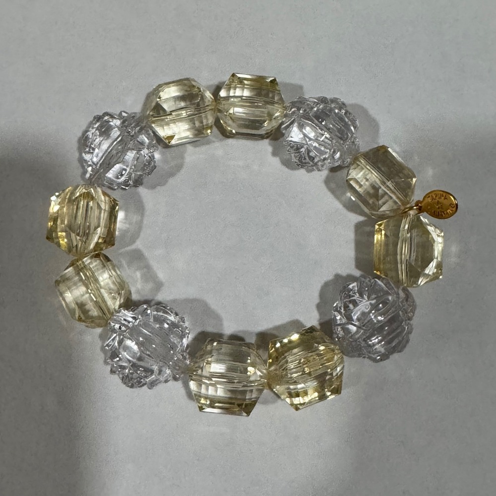 Tarina Tarantino Lucite Bracelet Womens Clear Champagne Faceted Carved Beads